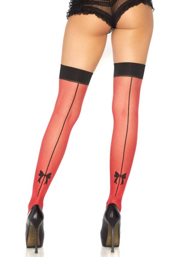 backseam thigh highs with bow red black O/S - Ciorapi Sexy