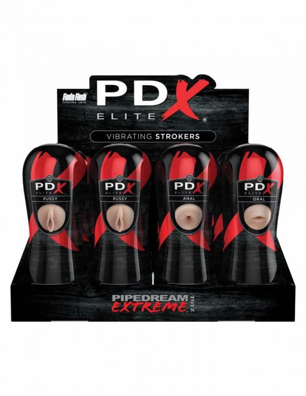 PDX Elite Vibrating Stroker Display - Flesh/Black 12 pcs Model