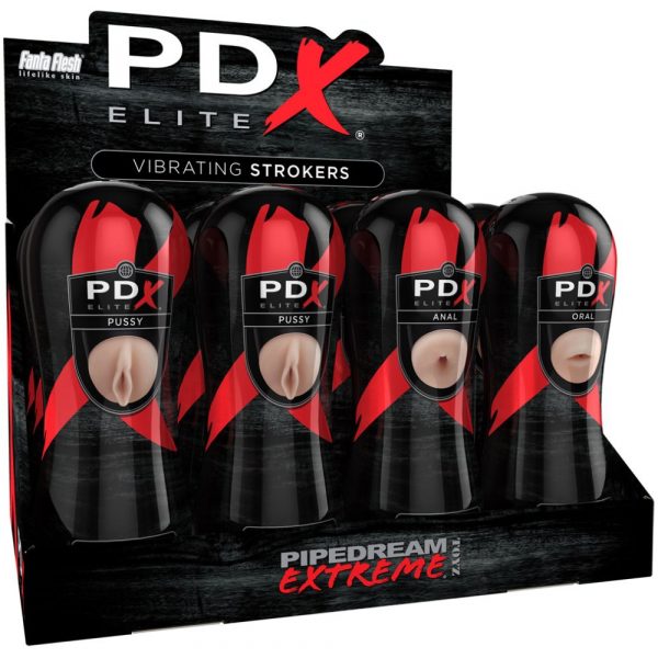 PDX Elite Vibrating Stroker Display - Flesh/Black 12 pcs Masturbator Cu Vibrații Culoare Flesh