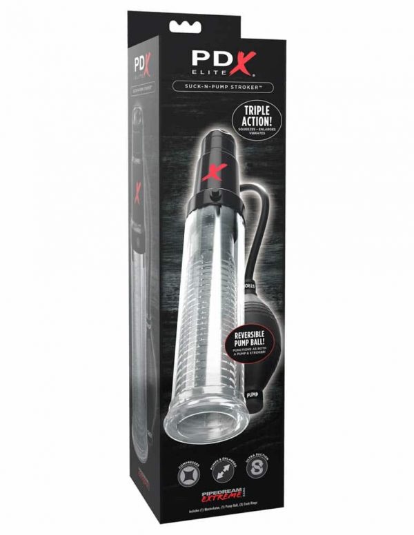 PDX Elite Suck-N-Pump Stroker - Clear/Black - Pompe